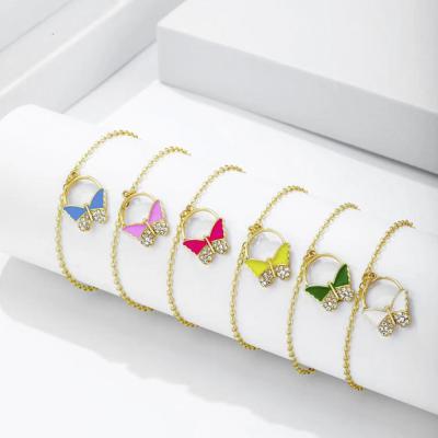 China Trendy Gold Plated Enamel Butterfly Necklace Rhinestone Butterfly Pendant Necklace For Women for sale