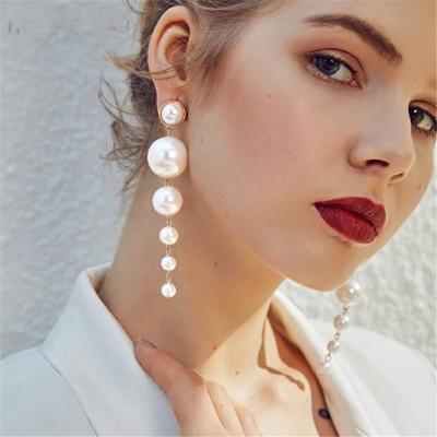 China Fashion Trendy Long Imitation Pearl Drop Earrings Pearl Tassel Drop Dangle Earrings For Women for sale