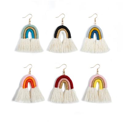 China Handmade Woven Tassel Rainbow Drop Earrings Custom Made Bohemian Braided Trendy Earrings For Women for sale