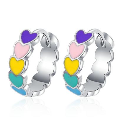 China New Arrival Trendy Enamel Rainbow Color Love Circle Hoop Earrings Heart Huggies Earrings For Women for sale