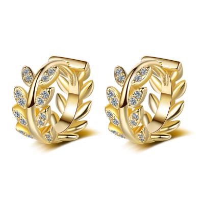 China TRENDY 18K Gold Silver Olive Branch Huggie Earrings Leaf Zircon Circle Huggie Earrings For Women Jewelry for sale