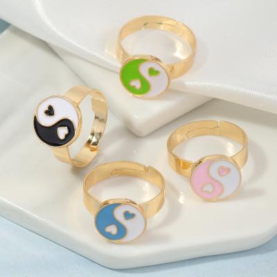 China Trendy Yin Yang Rings Y2K Chunky Rings Enamel Minimalist Statement Gold Seal Rings for Women Jewelry for sale