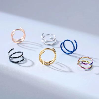 China FASHIONABLE New Arrival Twist Spiral Stainless Steel Circle Colorful Double Piercing Nose Rings For Women for sale