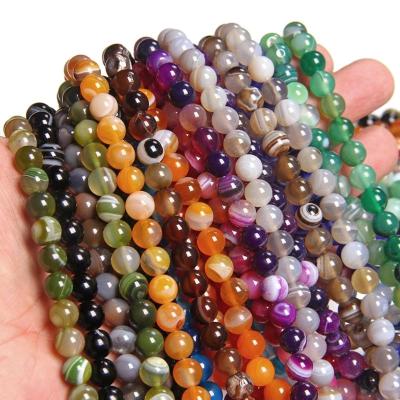 China Natural Stone Red Yellow Purple Blue Green Stripe Smooth Agates Stone Beads Round Loose 4 6 8 10 Mm Agate Beads For Jewelry Making for sale