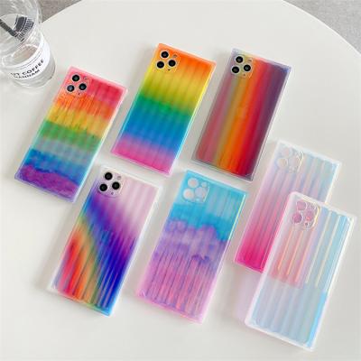 China Anti-fall For Girls Fashion Rainbow For iphone 11 cell phone 13 12 pro 7 8 plus max soft cover Funda de X XR XS Max Gradient Squared TPU for sale