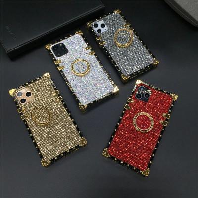 China Luxury Anti-fall Bling Glitter Square Stand Holder Case For iPhone X XS XR Max Glitter Cover Phone Cases For iphone 12 11 PRO max 7 plus 8 plus for sale