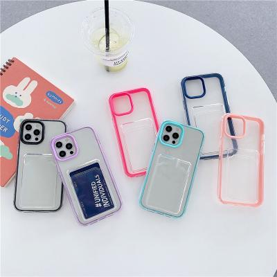 China 2021 Transparent Anti-drop Card Bag Phone Case For iPhone 11 12 Pro Max XR XS 7 8 Plus 12 Mini Soft Clear Bumper Fitted Cover for sale