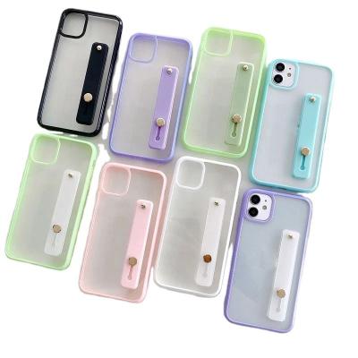 China Transparent Clear Anti-drop Wrist Strap Phone Case For iPhone 12 11Pro Max XR XS Max 7 8 Plus 12Pro Max Candy Color Bumper Back Cover for sale