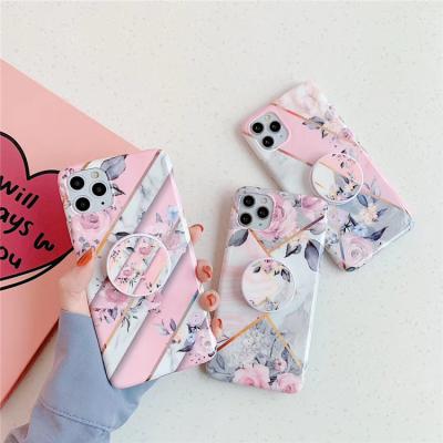 China CIO Luxury Shockproof Flower Marble Floral Stand Phone Cases For iPhone 13 12 11 pro X XR XS max 7 8 plus Soft TPU IMD Back Cover for sale