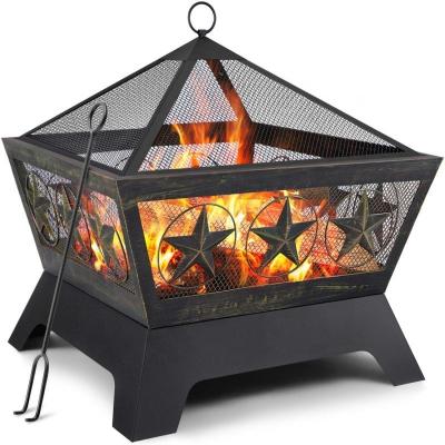 China Stored Fire Pit Outdoor Wood Burning Firebowl Mesh Lid Deep Large Square Fireproof Poker Spark Screen Outside Backyard for sale