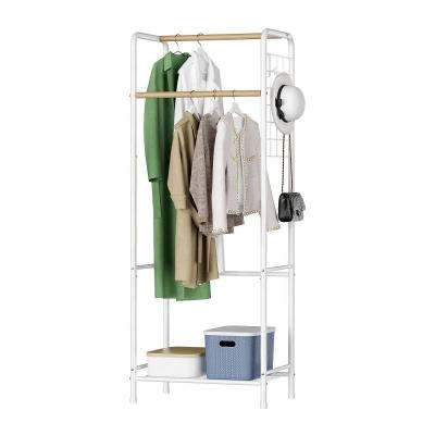 China Contemporary Garment Rack Clothes Organizer Double Rod Hanger Portable Clothing Storage Sturdy Coat Shelves Salon Free Laundry for sale