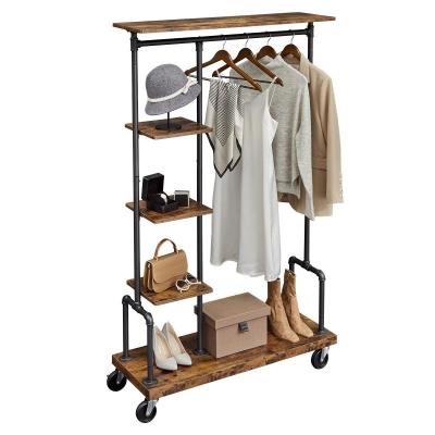 China Traditional Clothes Rack, Clothing Garment Rack on Wheels, Rolling Clothes Organizer with 5-Tier, Pipe Industrial Style for sale