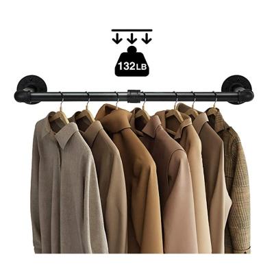 China Traditional Clothes Rack, 36in Industrial Pipe Wall Mounted Garment Rack, Space Saving Hanging Clothes Rack, Heavy Duty Detachable Garment for sale