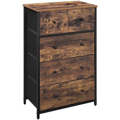 China Modern Rustic Drawer Dresser, Storage Dresser Tower with 5 Fabric Drawers, Wooden Front Industrial Style Living Room Dresser for sale