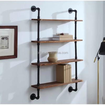 China Rustic Industrial Pipe Shelves with 4-Tiers Wood, Rustic 36.2in ​​Shelf, Metal Hung Bracket Bookshelf, DIY Storage Shelving Wall Mount Float for sale