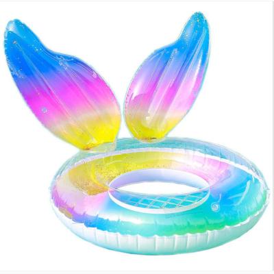 China 2022 New Design Women's Rainbow Mermaid Tail Summer Inflatable Swimming Party Glitter Swimming Ring for sale