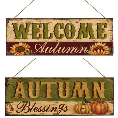 China Laser Cutting Autumn Thanksgiving Harvest Festival Sunflower Wooden Pumpkin Door Nameplate Hanging Indoor and Outdoor Decoration for sale