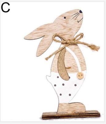 China Laser Cutting Home Decoration Easter Bunny Pattern Wood Grain Wood Table Top Ornaments Wood Grain Print Gift Colored Eggs for sale