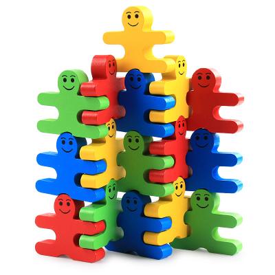 China Europe cartoon balance wooden people building block wooden kindergarten education wooden puzzle building blocks children's first for sale