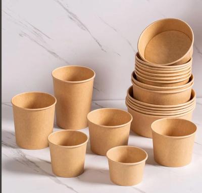 China Various Styles Biodegradable Food Packaging Containers Kraft Paper Bowl With Lid for sale