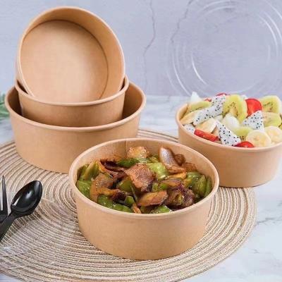 China Disposable Cheap Price Food Container Kraft Salad Paper Bowl With PP Lid for sale