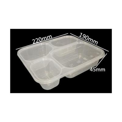 China Disposable Mold PP Plastic Clear Clamshell Packaging Container 4 Compartment Food Takeaway Box for sale