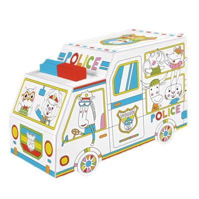 China Educational DIY Toy Set Educational Toys for Children Drawing Toy Set Creative Doodle House Toy DIY Kids Cardboard 3D Playhouse Police Car for sale