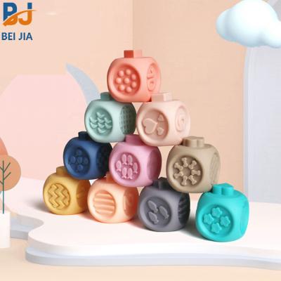 China 10pcs bpa free baby material safe eco-friendly material stacking soft toy teether for toddler early learning play number animal textures sensory toys for sale