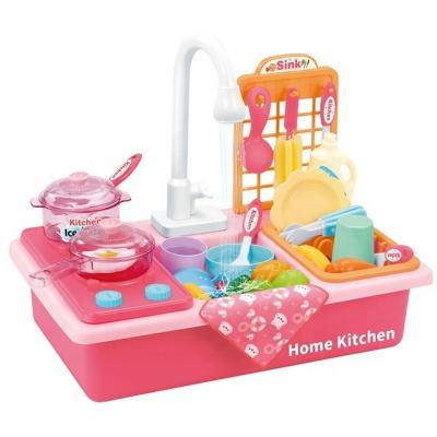 China Plastic BJ Amazon Hot Sale Pretend Play Kitchen Cooking Toys Set Pot And Pan With Spray Realistic Light And Sound Toy Cut Food for sale