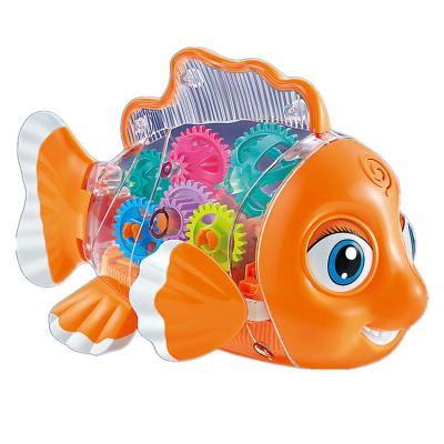 China 2021 360 degree rotation speed transparent fish 360 rotation music light children electric toys waving fish toy for sale