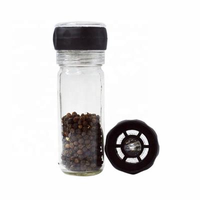 China Sustainable Plastic Salt Pepper Mills Parts Ceramic Spice Grinder With Glass Bottle for sale