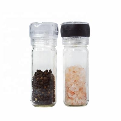 China Sustainable Plastic Salt And Pepper Mills Set Spice Grinder Cap With Glass Jar for sale