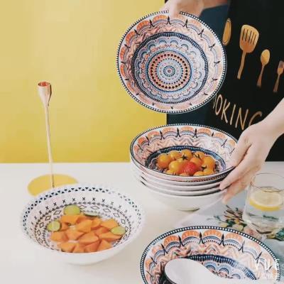 China Factory Wholesale Sustainable Bohemian Ceramic 8inch Breakfast Plates Outdoor Home Kitchen Dish Steak Dish for sale