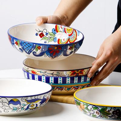 China Wholesale 8 Inch Creative Ceramic Hand Painted Deep Dish Viable Plant Soup Dish Round Home Salad Bowl for sale