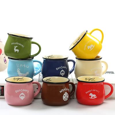 China Viable Seaygift Personalized Custom Logo 150/250/350ml Enamel Milk Tea Gift Mug Ceramic Coffee Mugs Mugs With Lid for sale