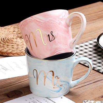 China Seaygift Viable Wholesale Trend Style New 11oz Mr. and Miss Creative Coffee Couples Ceramic Mugs for sale