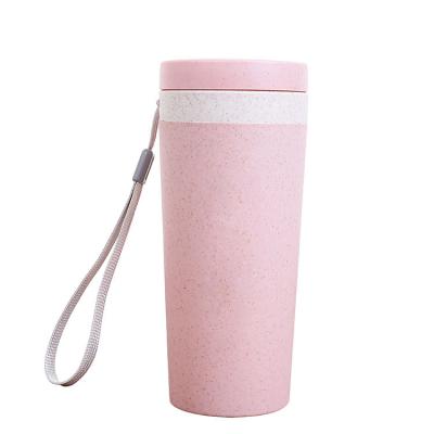 China New Product Viable Hot Wall Seaygift Wheat Straw Coffee Cup Leakproof Eco-Friendly Plastic Water Bottle Double With Handle for sale