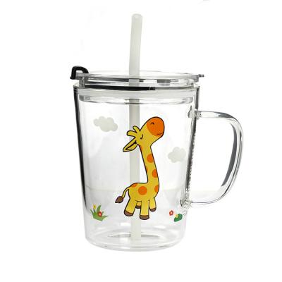 China Kids Design High Borosilicate Heat Resistance Seaygift Milk Glass Single Wall Mug Cute Animal Eco-friendly Sustainable Juice Cup for sale