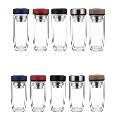 China Seaygift 2021 Double Wall Viable Stainless Steel Tea Infuser Glass Tea Cup Sports Glass Water Bottle With Infuser for sale