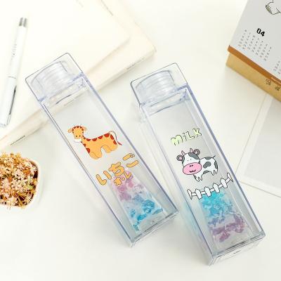 China Seaygift Price 500ml Clear Rectangle Milk Water Bottle Square Viable Leak-proof Cartoon Plastic Water Bottle for sale