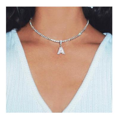 China 2021 TRENDY Letter Choker Necklace Fashion Personality Hip Hop Letter Necklace Luxury Initial Diamond Jewelry Hot Micro-Inlaid Zircon for sale