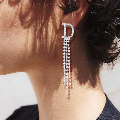 China Creative Silver A-Z Letter Trend Ear Stud Initial Earrings BOHEMIA Factory Long Tassel Earrings Stud Earring Original Bohemian Fashion for sale