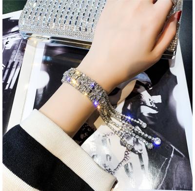 China TRENDY Fashion Full Diamond Tassel Bangle Shiny Rhinestone Bracelet For Women Simplicity All Match Hand Jewelry Gift for sale