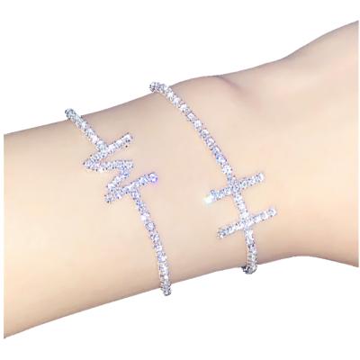 China Silver 26 Letter Beaded Statement Rhinestone Bangle Bracelet Sparky Trendy Simple English Hot A-Z Initial Bracelet Bangle for sale