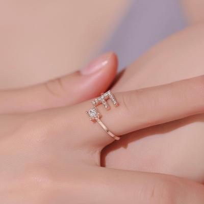 China TRENDY Custom Alphabet A-Z Initial Ring Nail Personalized Silver Gold Ring Finger 26 plated Ring Rhinestone Shinning Trendy Jewelry for sale