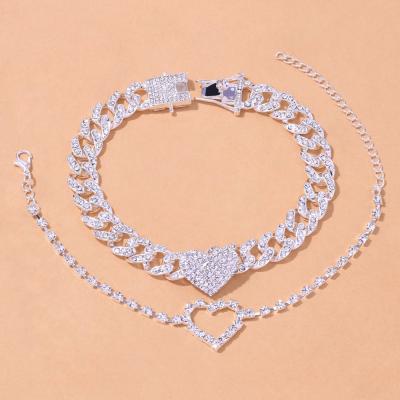 China Environmental Friendly Heart Anklet Set Cuban Anklet Tennis Chain For Women Mens Beach Foot Jewelry for sale