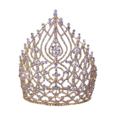 China Chinese Factory Popular Hot Custom Made Beauty Pageant Crown Tiara Rhinestones Crystal Big Tall Hair Jewelry Durable Baroque Wedding for sale