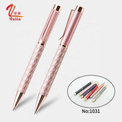 China office & School Pen Pretty Pink Cute Ballpoint Pen For Lady Souvenir Gift Custom Logo Rose Gold Metal Leather Pen for sale