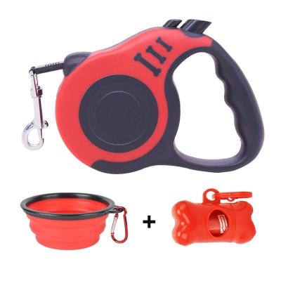 China Viable Retractable Dog Leash With Heavy Duty Dog Poop Waste Bag Dispenser And Dog Bowl Walking Limit For Pet Leash Pet Accessories for sale