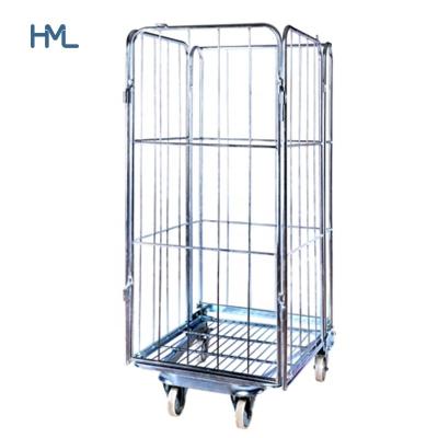 China Mild Steel Q235 4 Sides Warehouse Logistics European Galvanized Steel Folding Roll Cage Trolley for sale